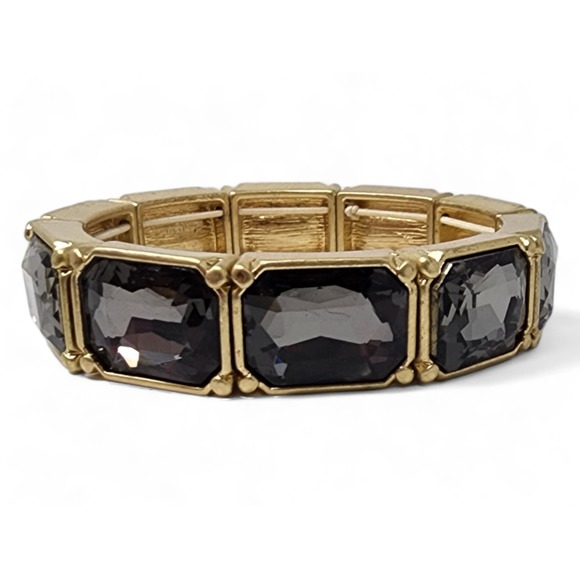 Lia Sophia Matte Gold Stretch Bracelet Versailles w/ smoke grey Cut Crystals - Picture 7 of 7